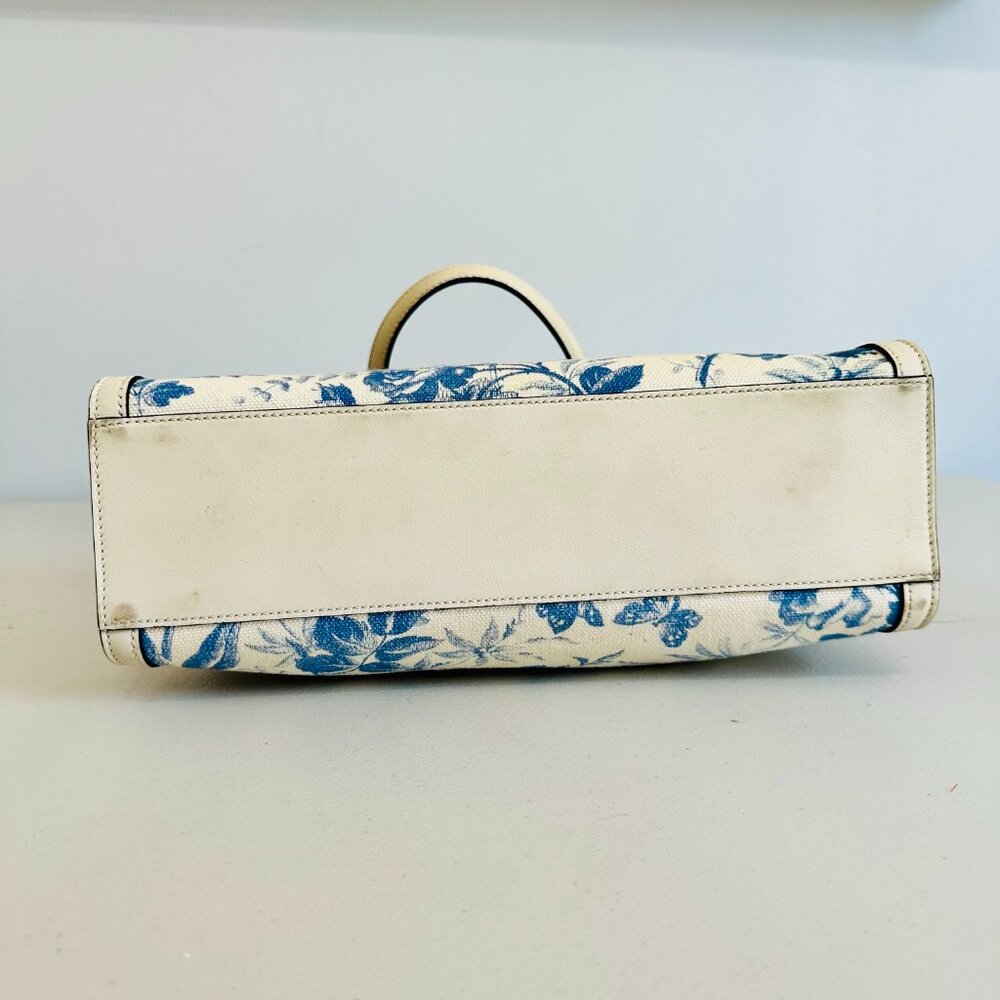 GUCCI JAPAN EXCLUSIVE TOILE BLUE AND WHITE FLORAL CANVAS AND LEATHER TOTE ITALY - Picture 6 of 13
